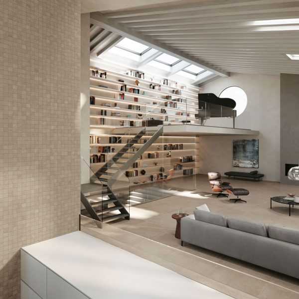 Teranga Greige 90x90 & Mosaique 5x5 Ivoire & Sable 90x90