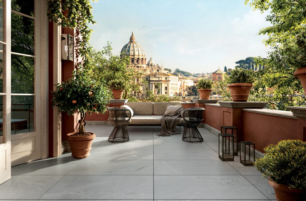 terrasse avec plancher surélevé, dalles céramique Way de Novoceram