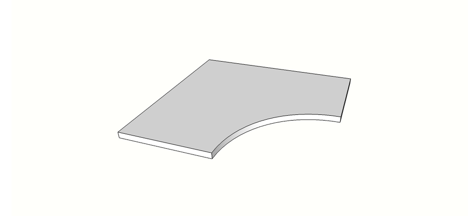 Angle curviligne bord rectiligne <span style="white-space:nowrap;">80x80 cm</span>   <span style="white-space:nowrap;">ép. 20mm</span>