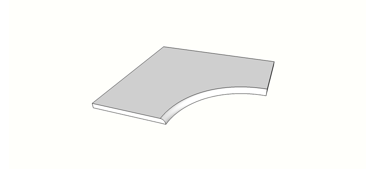 Angle curviligne bord (1/4 rond) <span style="white-space:nowrap;">80x80 cm</span>   <span style="white-space:nowrap;">ép. 20mm</span>
