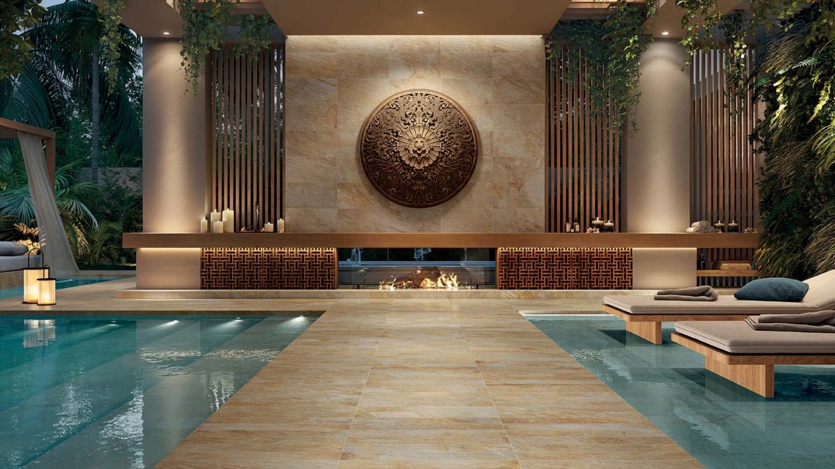 Carrelage imitation pierre de bali piscine