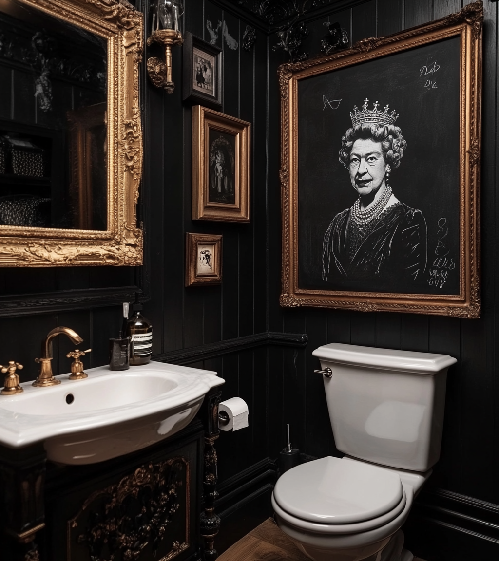 WC élégants noir mat et accessoires dorés