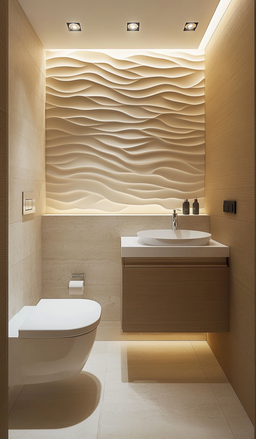 Inspiration carrelage toilettes : motifs vague pour un style contemporain