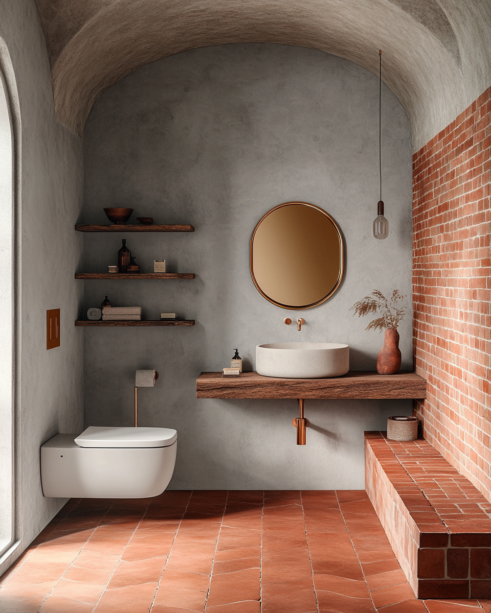 Décoration toilettes modernes carrelage imitation terracotta