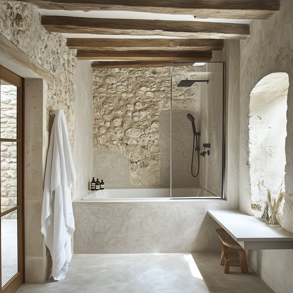 Tendance minimaliste et mur minéral salle de bain