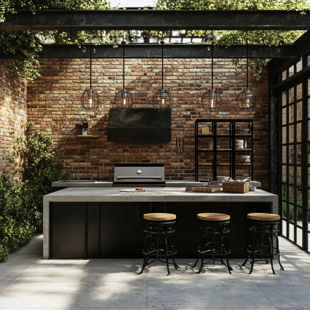 Carrelage effet béton grand format pour Cuisine d'été style industriel 
