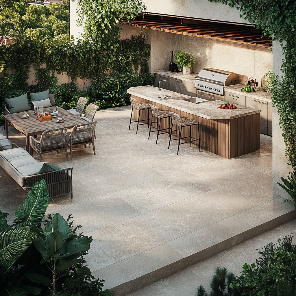 Carrelage pour cuisine d'été élégante effet pierre