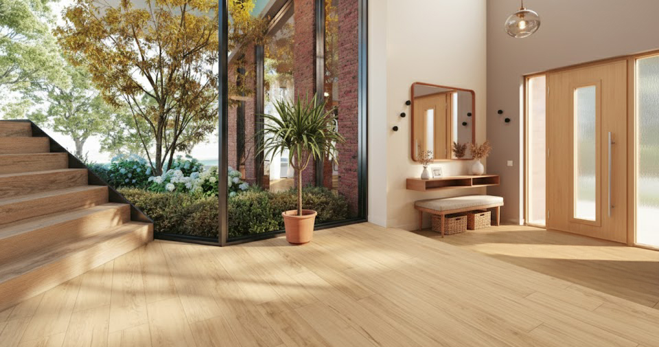 Entrée avec carrelage aspect Bois Abéa