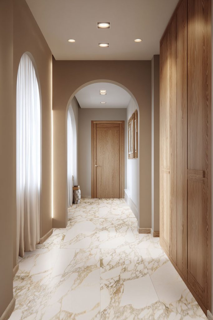 Carrelage couloir et entrée marbre blanc