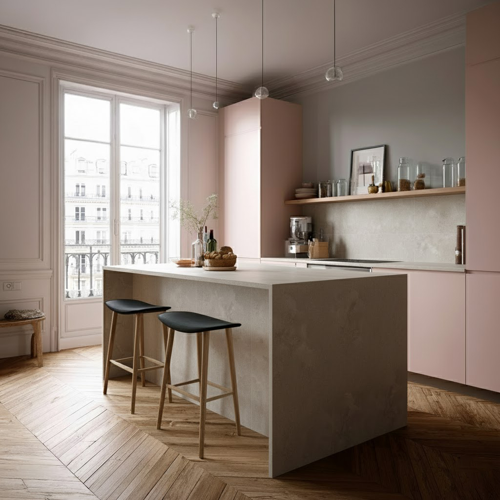 Carrelage grand format pour ilot central de cuisine