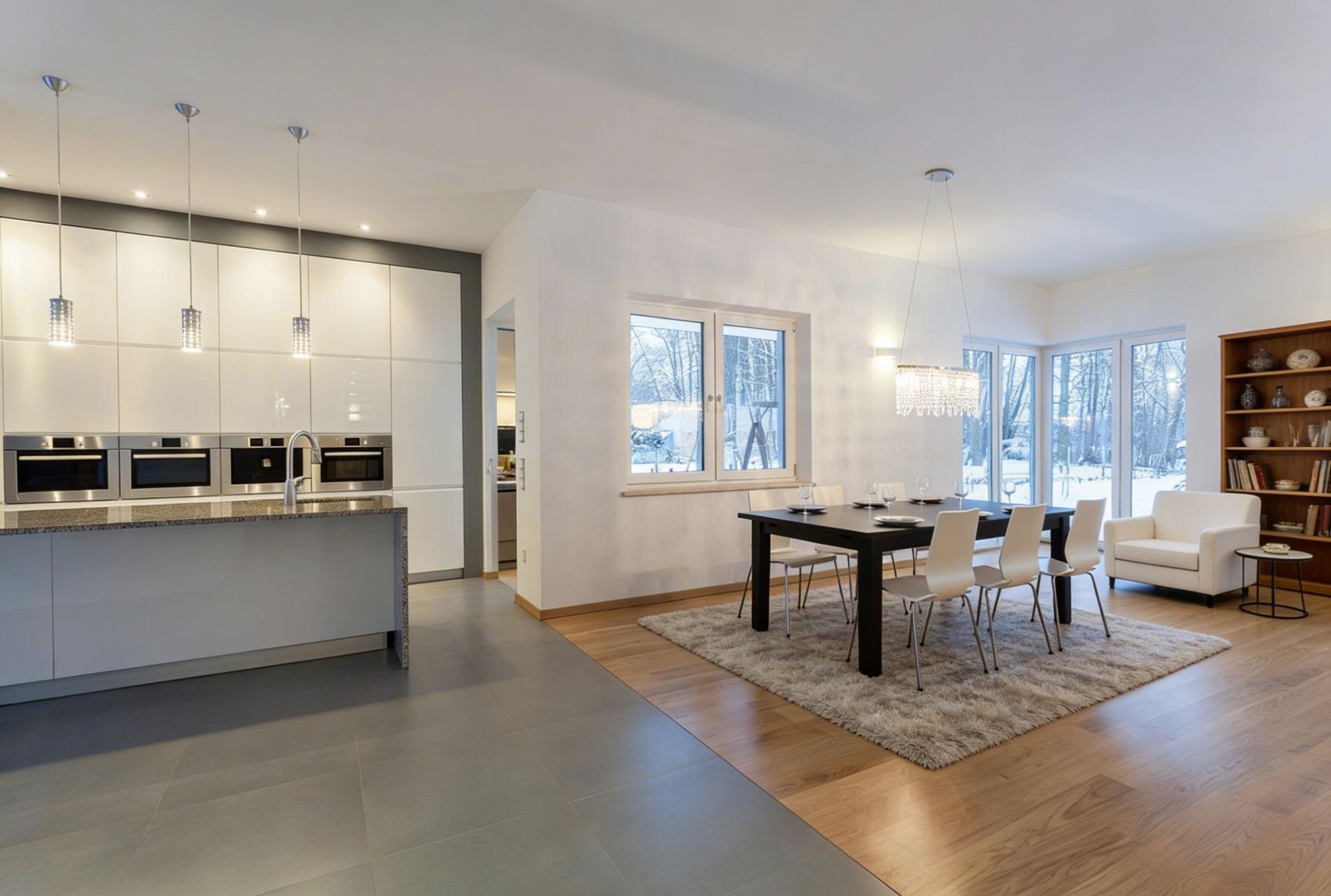 cuisine ouverte délimitée par du carrelage cuisine