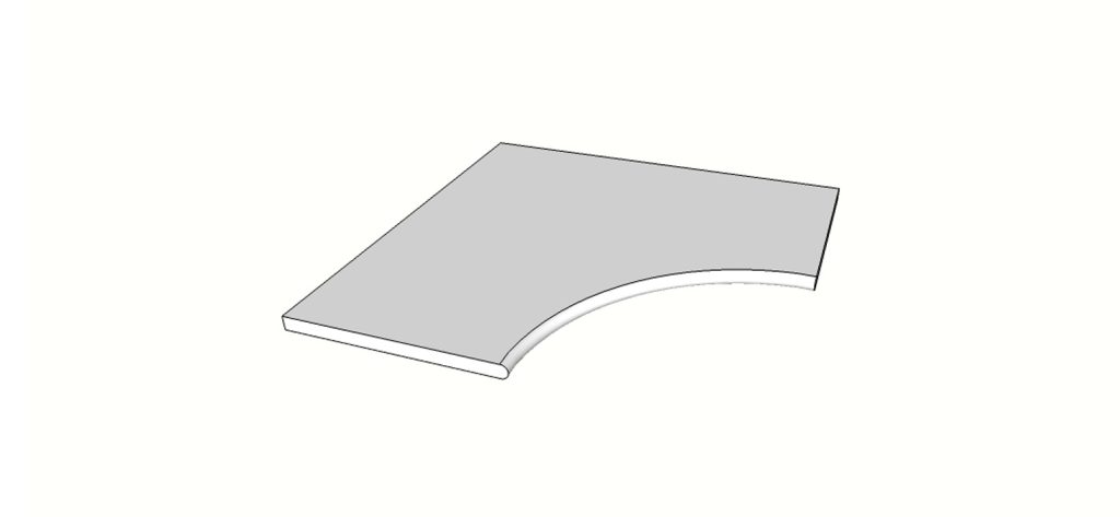 Margelle bord arrondi (1/2 rond) angle curviligne <span style="white-space:nowrap;">60x60 cm</span> &nbsp; <span style="white-space:nowrap;">ép. 20mm</span>
