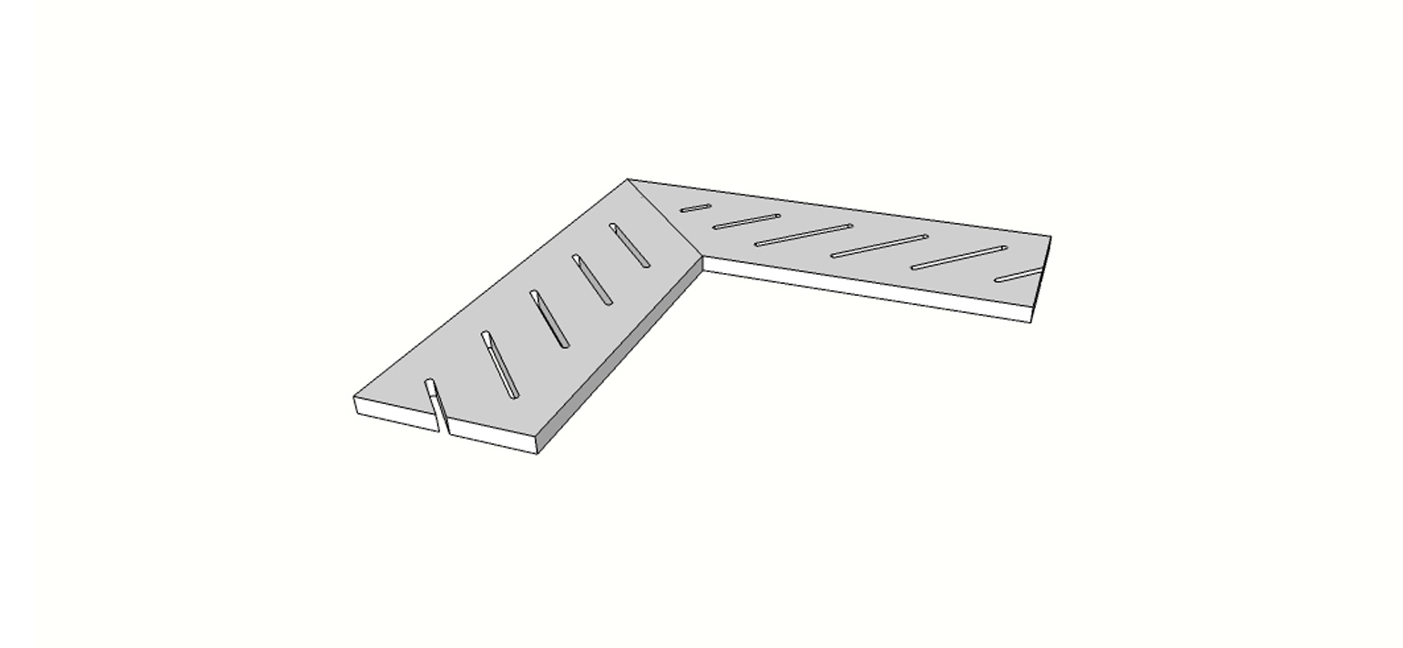 Grille droite angle complet (2 pièces) <span style="white-space:nowrap;">20x60 cm</span> &nbsp; <span style="white-space:nowrap;">ép. 20mm</span>