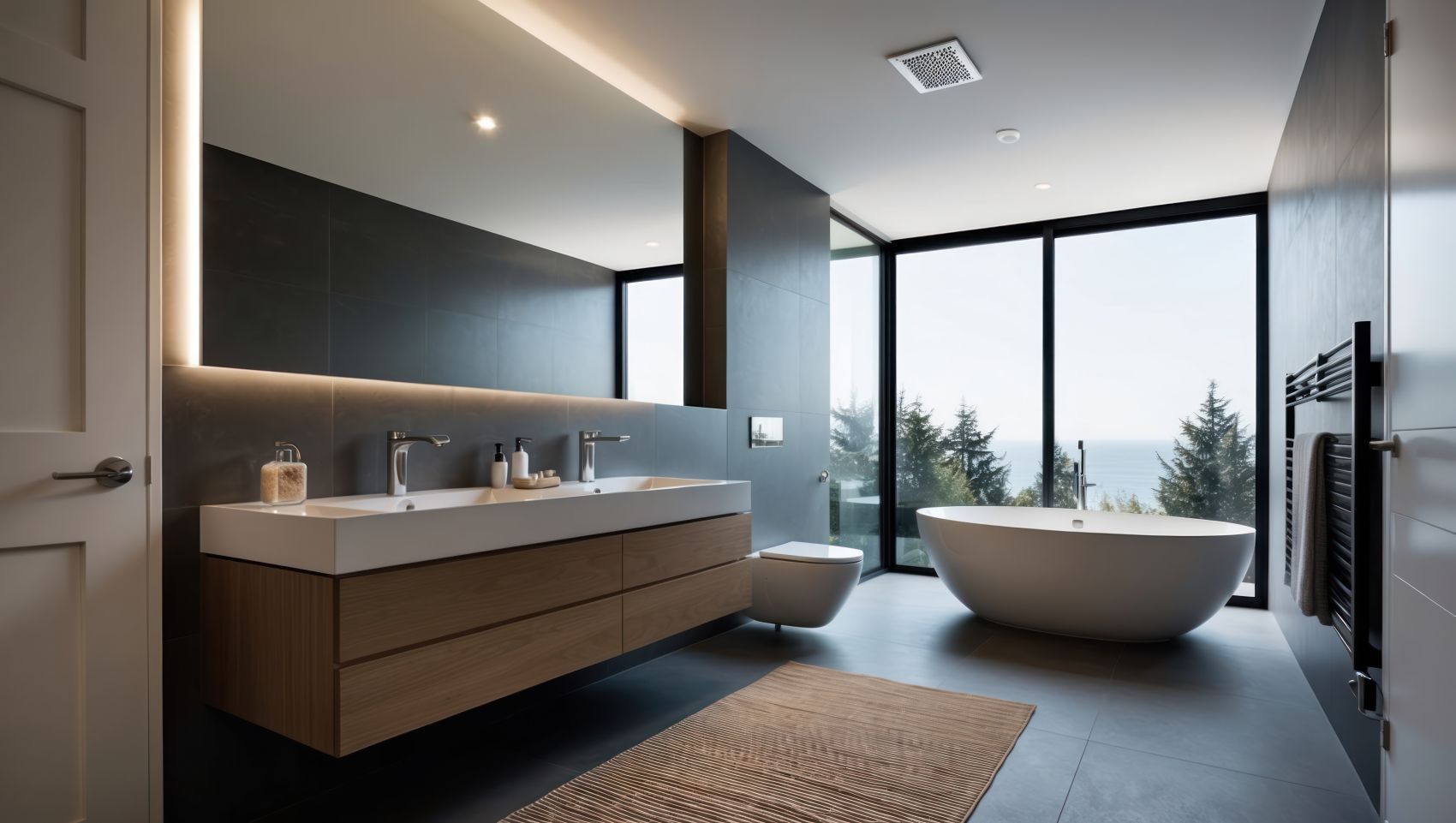  salle de bain moderne avec toilette suspendu